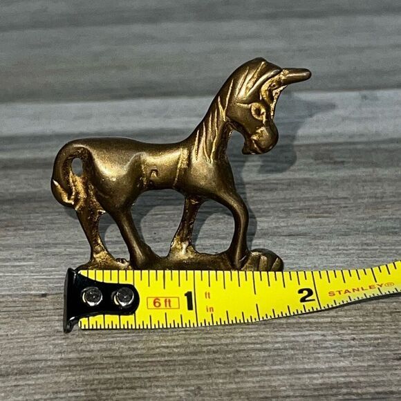 Vintage Brass Unicorn Horse Statue Miniature Mini Figure Statue 2" tall Farms - Picture 6 of 7